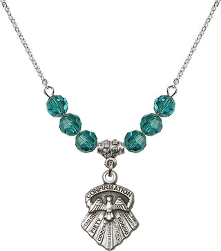 18" Rhodium Plated Necklace with 4mm Zircon Crystal Beads featuring a Sterling Silver Seven Gifts Medal.