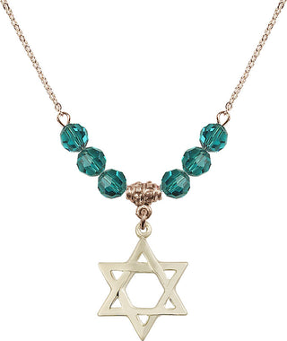 18" Hamilton Gold Plated Necklace with 4mm Zircon Crystal Beads featuring a 14kt Gold Filled Star of David Medal.
