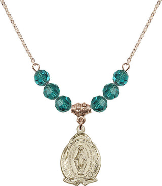 18" Hamilton Gold Plated Necklace with 4mm Zircon Crystal Beads featuring a 14kt Gold Filled Miraculous Medal.