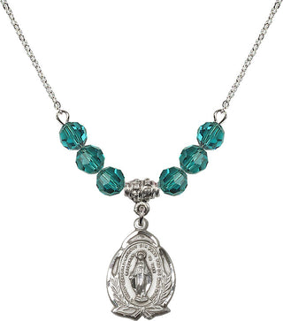 18" Rhodium Plated Necklace with 4mm Zircon Crystal Beads featuring a Sterling Silver Miraculous Medal.