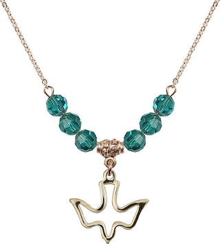 18" Hamilton Gold Plated Necklace with 4mm Zircon Crystal Beads featuring a 14kt Gold Filled Holy Spirit Medal.