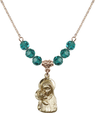 18" Hamilton Gold Plated Necklace with 4mm Zircon Crystal Beads featuring a 14kt Gold Filled Madonna & Child Medal.