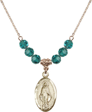 18" Hamilton Gold Plated Necklace with 4mm Zircon Crystal Beads featuring a 14kt Gold Filled Miraculous Medal.