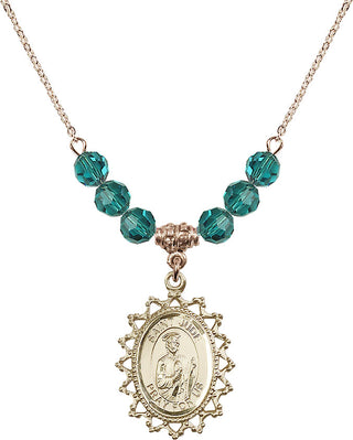 18" Hamilton Gold Plated Necklace with 4mm Zircon Crystal Beads featuring a 14kt Gold Filled Saint Jude Medal.