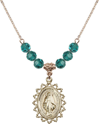 18" Hamilton Gold Plated Necklace with 4mm Zircon Crystal Beads featuring a 14kt Gold Filled Miraculous Medal.