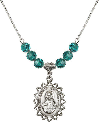 18" Rhodium Plated Necklace with 4mm Zircon Crystal Beads featuring a Sterling Silver Scapular Medal.