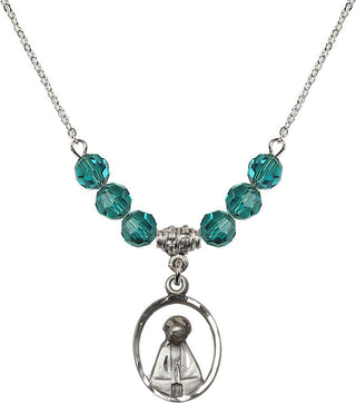 18" Rhodium Plated Necklace with 4mm Zircon Crystal Beads featuring a Sterling Silver Madonna Medal.