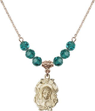 18" Hamilton Gold Plated Necklace with 4mm Zircon Crystal Beads featuring a 14kt Gold Filled Madonna Medal.