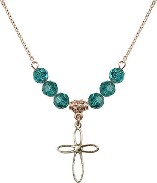 18" Hamilton Gold Plated Necklace with 4mm Zircon Crystal Beads featuring a 14kt Gold Filled Loop Cross Medal.