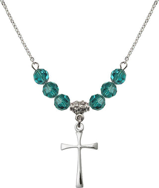 18" Rhodium Plated Necklace with 4mm Zircon Crystal Beads featuring a Sterling Silver Maltese Cross Medal.