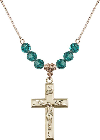 18" Hamilton Gold Plated Necklace with 4mm Zircon Crystal Beads featuring a 14kt Gold Filled Crucifix Medal.