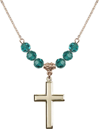 18" Hamilton Gold Plated Necklace with 4mm Zircon Crystal Beads featuring a 14kt Gold Filled Cross Medal.