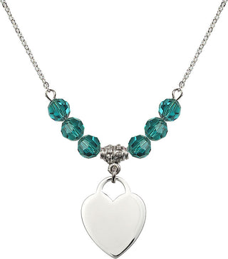 18" Rhodium Plated Necklace with 4mm Zircon Crystal Beads featuring a Sterling Silver Heart Medal. Engraved Catholic Saint Jewelry