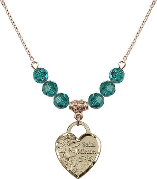 18" Hamilton Gold Plated Necklace with 4mm Zircon Crystal Beads featuring a 14kt Gold Filled Saint Michael the Archangel Medal. Engraved Catholic Saint Jewelry