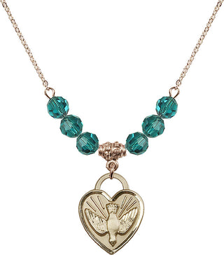 18" Hamilton Gold Plated Necklace with 4mm Zircon Crystal Beads featuring a 14kt Gold Filled Confirmation Heart Medal. Engraved Catholic Saint Jewelry