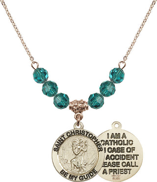 18" Hamilton Gold Plated Necklace with 4mm Zircon Crystal Beads featuring a 14kt Gold Filled Saint Christopher Medal.