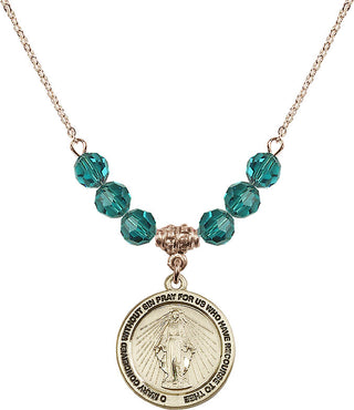 18" Hamilton Gold Plated Necklace with 4mm Zircon Crystal Beads featuring a 14kt Gold Filled Miraculous Medal.