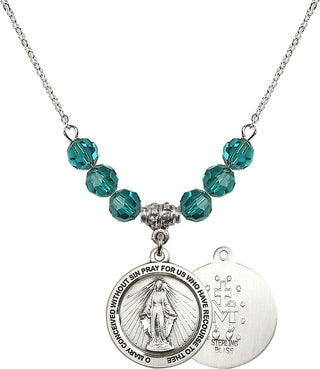 18" Rhodium Plated Necklace with 4mm Zircon Crystal Beads featuring a Sterling Silver Miraculous Medal.