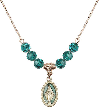 18" Hamilton Gold Plated Necklace with 4mm Zircon Crystal Beads featuring a 14kt Gold Filled Miraculous Medal.