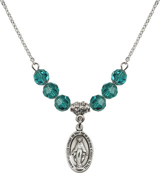18" Rhodium Plated Necklace with 4mm Zircon Crystal Beads featuring a Sterling Silver Miraculous Medal.