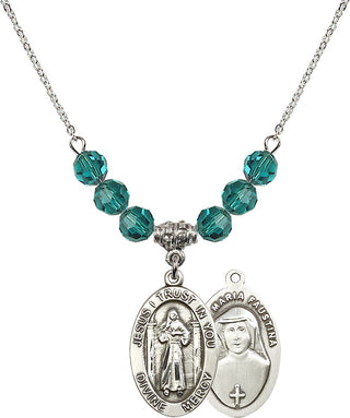 18" Rhodium Plated Necklace with 4mm Zircon Crystal Beads featuring a Sterling Silver Divine Mercy Medal.