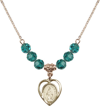 18" Hamilton Gold Plated Necklace with 4mm Zircon Crystal Beads featuring a 14kt Gold Filled Miraculous Medal.