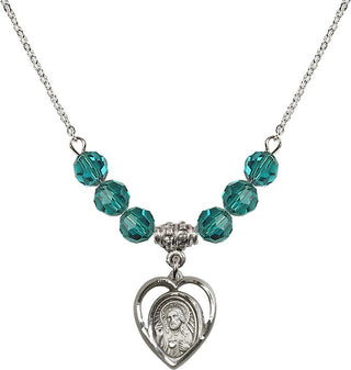 18" Rhodium Plated Necklace with 4mm Zircon Crystal Beads featuring a Sterling Silver Scapular Medal.