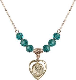 18" Hamilton Gold Plated Necklace with 4mm Zircon Crystal Beads featuring a 14kt Gold Filled Saint Christopher Medal.