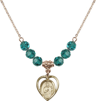 18" Hamilton Gold Plated Necklace with 4mm Zircon Crystal Beads featuring a 14kt Gold Filled Saint Jude Medal.