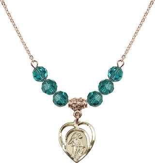 18" Hamilton Gold Plated Necklace with 4mm Zircon Crystal Beads featuring a 14kt Gold Filled Guardian Angel Medal.