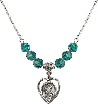 18" Rhodium Plated Necklace with 4mm Zircon Crystal Beads featuring a Sterling Silver Guardian Angel Medal.
