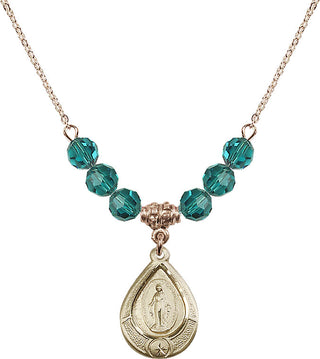 18" Hamilton Gold Plated Necklace with 4mm Zircon Crystal Beads featuring a 14kt Gold Filled Miraculous Medal.