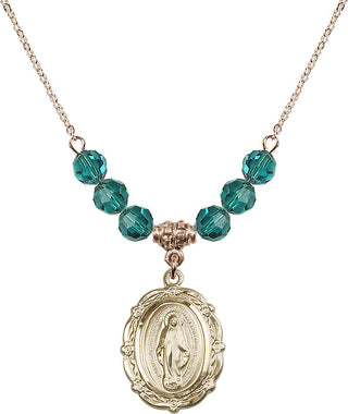 18" Hamilton Gold Plated Necklace with 4mm Zircon Crystal Beads featuring a 14kt Gold Filled Miraculous Medal.