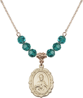 18" Hamilton Gold Plated Necklace with 4mm Zircon Crystal Beads featuring a 14kt Gold Filled Scapular Medal.