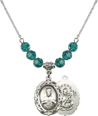 18" Rhodium Plated Necklace with 4mm Zircon Crystal Beads featuring a Sterling Silver Scapular Medal.