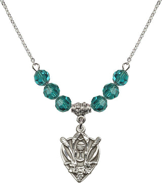 18" Rhodium Plated Necklace with 4mm Zircon Crystal Beads featuring a Sterling Silver Communion Medal.