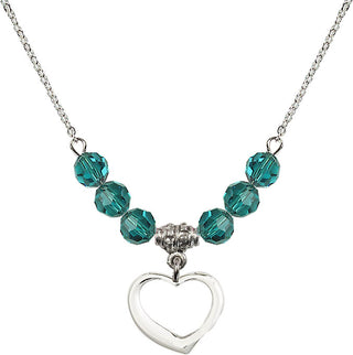 18" Rhodium Plated Necklace with 4mm Zircon Crystal Beads featuring a Sterling Silver Heart Medal.