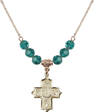18" Hamilton Gold Plated Necklace with 4mm Zircon Crystal Beads featuring a 14kt Gold Filled 4-Way Medal.