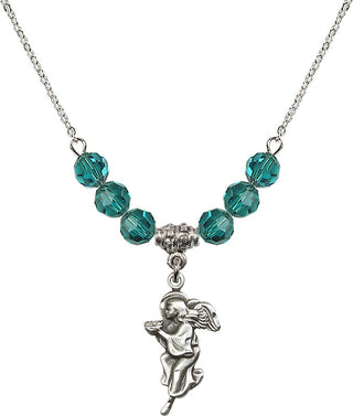 18" Rhodium Plated Necklace with 4mm Zircon Crystal Beads featuring a Sterling Silver Guardian Angel Medal.