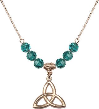 18" Hamilton Gold Plated Necklace with 4mm Zircon Crystal Beads featuring a 14kt Gold Filled Trinity Irish Knot Medal.