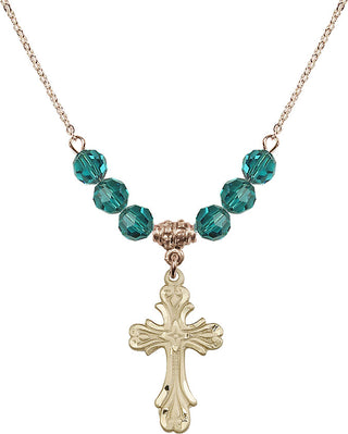 18" Hamilton Gold Plated Necklace with 4mm Zircon Crystal Beads featuring a 14kt Gold Filled Cross Medal.