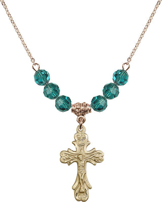 18" Hamilton Gold Plated Necklace with 4mm Zircon Crystal Beads featuring a 14kt Gold Filled Crucifix Medal.