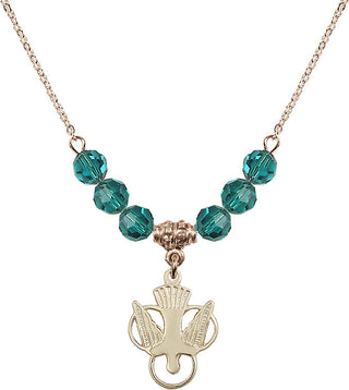 18" Hamilton Gold Plated Necklace with 4mm Zircon Crystal Beads featuring a 14kt Gold Filled Holy Spirit Medal.