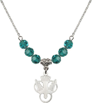 18" Rhodium Plated Necklace with 4mm Zircon Crystal Beads featuring a Sterling Silver Holy Spirit Medal.