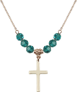 18" Hamilton Gold Plated Necklace with 4mm Zircon Crystal Beads featuring a 14kt Gold Filled Cross Medal.