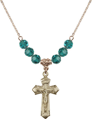 18" Hamilton Gold Plated Necklace with 4mm Zircon Crystal Beads featuring a 14kt Gold Filled Crucifix Medal.