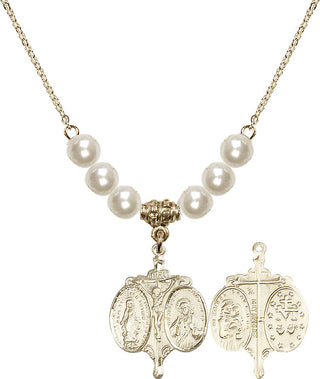 18" Hamilton Gold Plated Necklace with 6mm Faux-Pearl Beads featuring a 14kt Gold Filled Novena Medal.