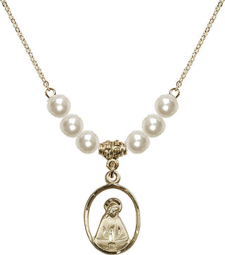 18" Hamilton Gold Plated Necklace with 6mm Faux-Pearl Beads featuring a 14kt Gold Filled Madonna Medal.