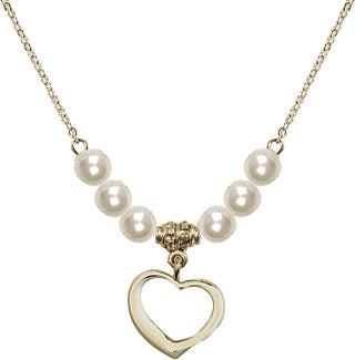 18" Hamilton Gold Plated Necklace with 6mm Faux-Pearl Beads featuring a 14kt Gold Filled Heart Medal.