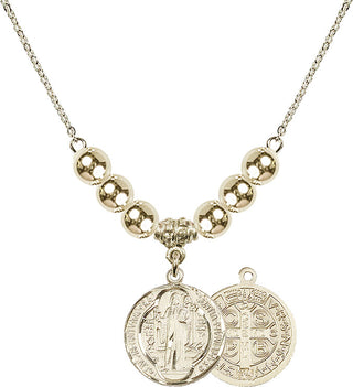 18" Hamilton Gold Plated Necklace with 6mm 14kt Gold Filled Beads featuring a 14kt Gold Filled Saint Benedict Medal.
